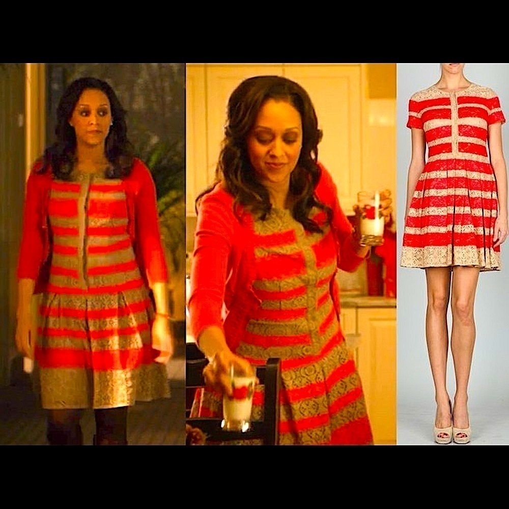 BCBGMAXAZRIA Dasen Orange Tan Striped Lace Dress Tia Mowry As Seen On TV